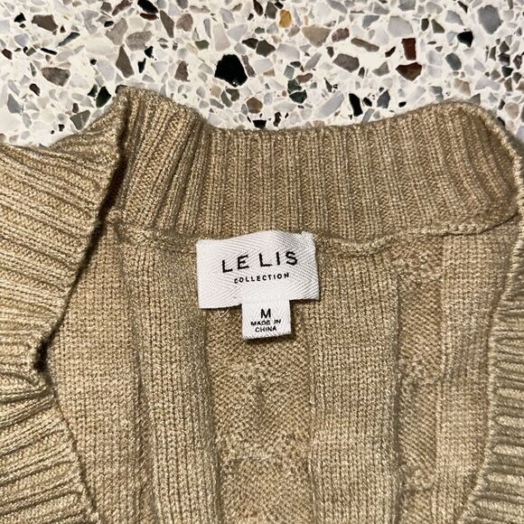 Le Lis Give Me the Tea button front sweater dress pearl medium m tan - Picture 6 of 10